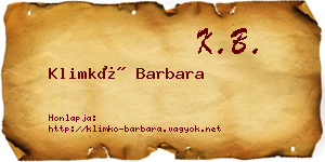 Klimkó Barbara névjegykártya